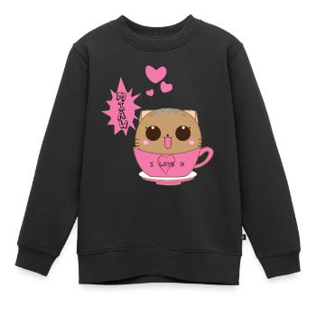 Chat Mignon - Sweat Premium enfant bio - noir - Devant - AI Model Kid Female (0cm)
