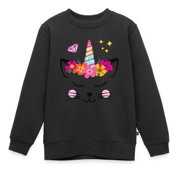 Einhorn Katze Diamanten - Kinder Premium Organic Sweatshirt - Schwarz - Vorne - AI Model Kid Female (0cm)
