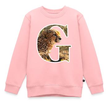 G Guépard alphabet animaux - Sweat Premium enfant bio - rose - Devant - AI Model Kid Female (0cm)