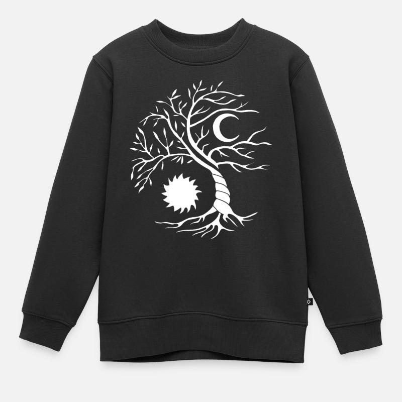 Arbre de vie blanc soleil et lune - Sweat Premium enfant bio - noir