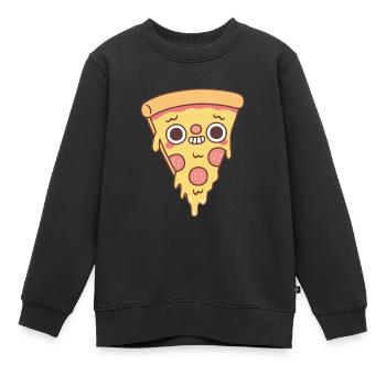 Lustige Pizza mit grinsendem Lächeln - Kinder Premium Organic Sweatshirt - Schwarz - Vorne - AI Model Kid Female (0cm)