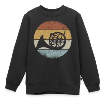 Retro Waldhorn Hornist Orchester Horn Musiker - Kinder Premium Organic Sweatshirt - Schwarz - Vorne - AI Model Kid Female (0cm)