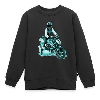 Motocycliste Nakedbike bleu clair - Sweat Premium enfant bio - noir - Devant - AI Model Kid Female (0cm)