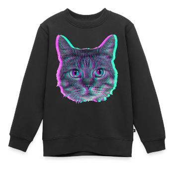 Tête de chat - Rétro - Sweat Premium enfant bio - noir - Devant - AI Model Kid Female (0cm)