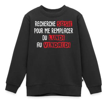 Recherche sosie du lundi au vendredi - Sweat Premium enfant bio - noir - Devant - AI Model Kid Female (0cm)