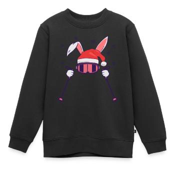 Lapin de ski Lapin de ski avec chapeau de Père Noël et bâtons de ski - Sweat Premium enfant bio - noir - Devant - AI Model Kid Female (0cm)