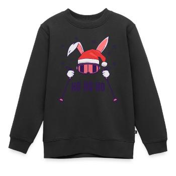 Lapin de ski Lapin de ski avec chapeau de Père Noël et bâtons de ski - Sweat Premium enfant bio - noir - Devant - AI Model Kid Female (0cm)