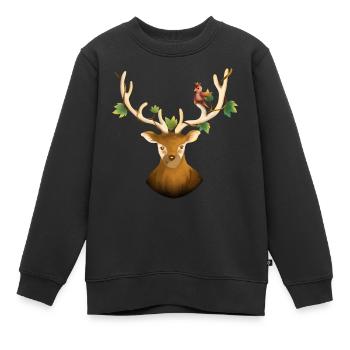 Hirsch oder Waldrentier mit Vogel und Efeu - Kinder Premium Organic Sweatshirt - Schwarz - Vorne - AI Model Kid Female (0cm)