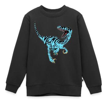 Vélociraptor bleu - Sweat Premium enfant bio - noir - Devant - AI Model Kid Female (0cm)