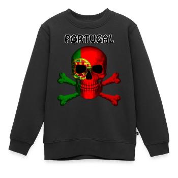 Crâne Jolly Roger Pirate Flag Portugal R6Z - Sweat Premium enfant bio - noir - Devant - AI Model Kid Female (0cm)