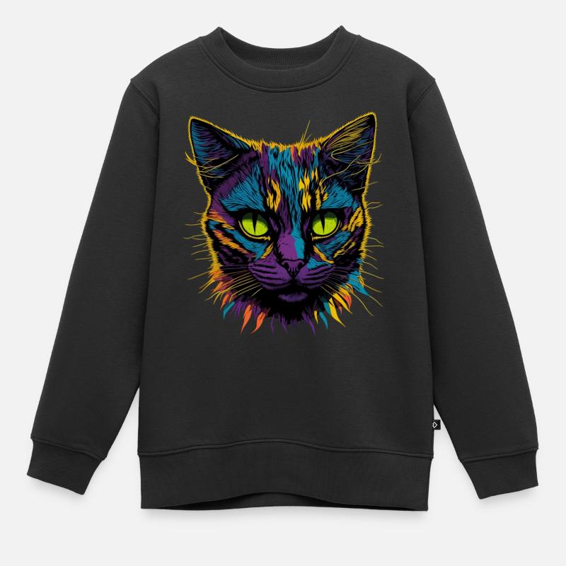 Pop Art Cat - Kinder Premium Organic Sweatshirt - Schwarz