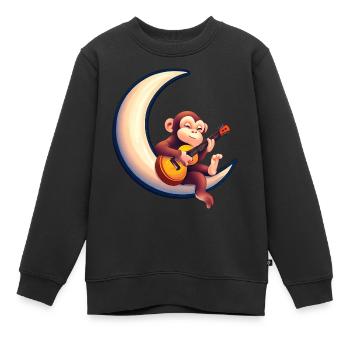 Musikalischer Affe im Halbmond - Kinder Premium Organic Sweatshirt - Schwarz - Vorne - AI Model Kid Female (0cm)
