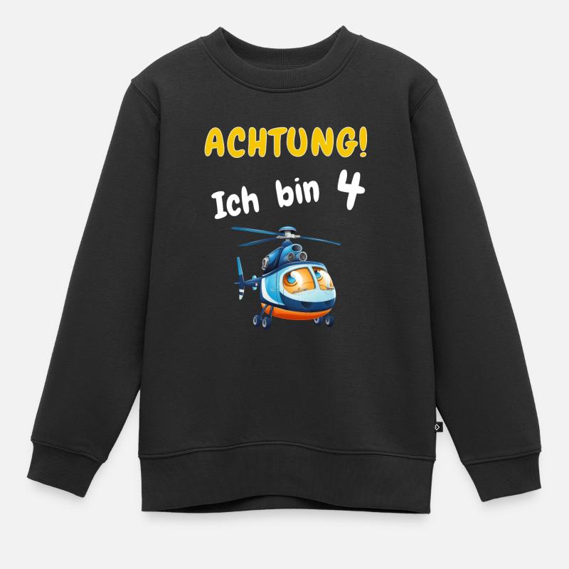Achtung! Ich bin 4 Hubschrauber Geburtstagsshirt - Kinder Premium Organic Sweatshirt - Schwarz