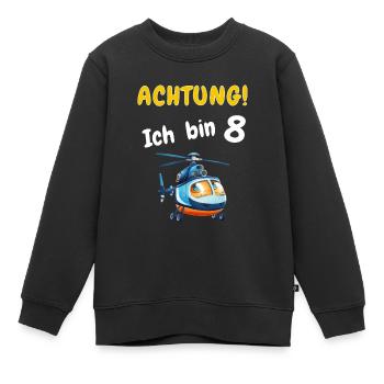 Achtung! Ich bin 8 Hubschrauber Geburtstagsshirt - Kinder Premium Organic Sweatshirt - Schwarz - Vorne - AI Model Kid Female (0cm)
