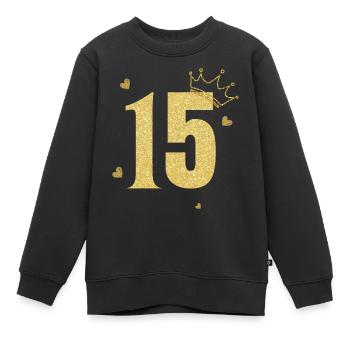 Goldene Krone zum 15-jährigen Jubiläum - Kinder Premium Organic Sweatshirt - Schwarz - Vorne - AI Model Kid Female (0cm)