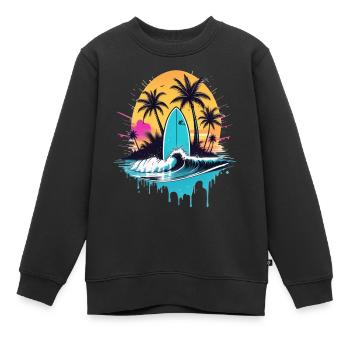 surf plage palmier soleil vacances - Sweat Premium enfant bio - noir - Devant - AI Model Kid Female (0cm)