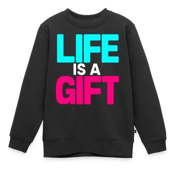 Das Leben ist ein Geschenk Cyan und Magenta - Kinder Premium Organic Sweatshirt - Schwarz - Vorne - AI Model Kid Female (0cm)