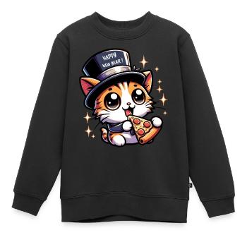 Nouvel An Sylvester Cat Salam Pizza Bonne Année - Sweat Premium enfant bio - noir - Devant - AI Model Kid Female (0cm)
