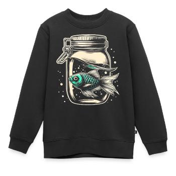 Poisson dans un bocal - Sweat Premium enfant bio - noir - Devant - AI Model Kid Female (0cm)