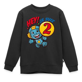 Deux ans petit robot mignon anniversaire d'enfant. - Sweat Premium enfant bio - noir - Devant - AI Model Kid Female (0cm)