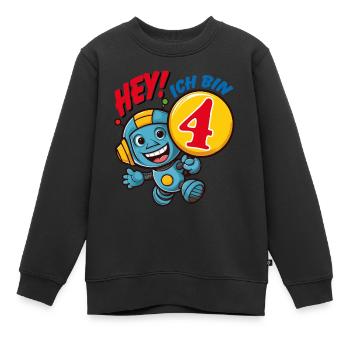 Vier Jahre kleiner süßer Roboter Kindergeburtstag. - Kinder Premium Organic Sweatshirt - Schwarz - Vorne - AI Model Kid Female (0cm)