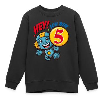 Fünf Jahre kleiner süßer Roboter Kindergeburtstag - Kinder Premium Organic Sweatshirt - Schwarz - Vorne - AI Model Kid Female (0cm)