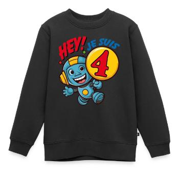 Quatre ans petit robot mignon anniversaire d'enfan - Sweat Premium enfant bio - noir - Devant - AI Model Kid Female (0cm)