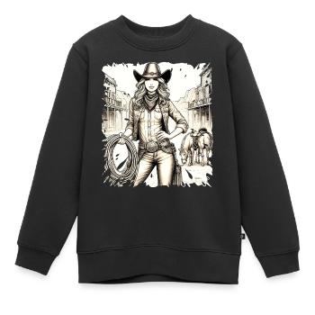 western vintage cowboy fille ouest sauvage américain - Sweat Premium enfant bio - noir - Devant - AI Model Kid Female (0cm)
