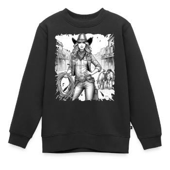 western vintage cowboy fille ouest sauvage américain - Sweat Premium enfant bio - noir - Devant - AI Model Kid Female (0cm)