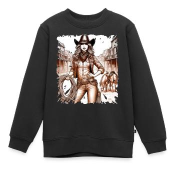 western vintage cowboy fille ouest sauvage américain - Sweat Premium enfant bio - noir - Devant - AI Model Kid Female (0cm)