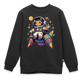 Petit astronaute dans la bande dessinée animée du vaisseau spatial - Sweat Premium enfant bio - noir - Devant - AI Model Kid Female (0cm)