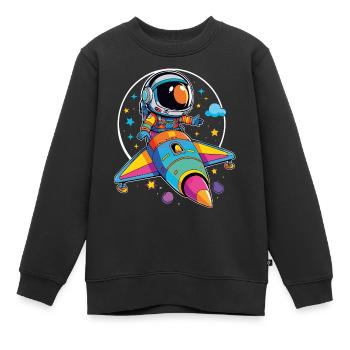 Petit astronaute dans un vaisseau spatial coloré dans l’espace - Sweat Premium enfant bio - noir - Devant - AI Model Kid Female (0cm)