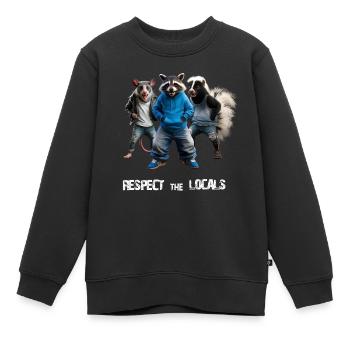 RESPEKTIERE DIE EINHEIMISCHEN - WASCHBÄR, POSSUM UND STINKTIER - Kinder Premium Organic Sweatshirt - Schwarz - Vorne - AI Model Kid Female (0cm)