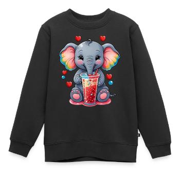 Un petit éléphant mignon boit de la limonade - Sweat Premium enfant bio - noir - Devant - AI Model Kid Female (0cm)