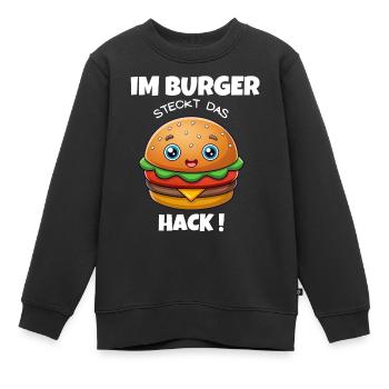 Dans le burger se trouve le hamburger haché / cheeseburger - Sweat Premium enfant bio - noir - Devant - AI Model Kid Female (0cm)