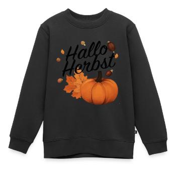 Hallo Herbst Begrüßung Kürbis Orange Halloween - Kinder Premium Organic Sweatshirt - Schwarz - Vorne - AI Model Kid Female (0cm)