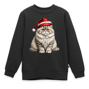 Chat persan de Noël - Sweat Premium enfant bio - noir - Devant - AI Model Kid Female (0cm)