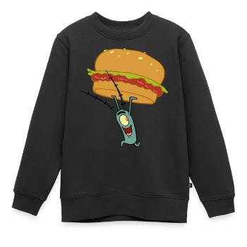 Spongebob Schwammkopf Plankton Mit Hamburger - Kinder Premium Organic Sweatshirt - Schwarz - Vorne - AI Model Kid Female (0cm)