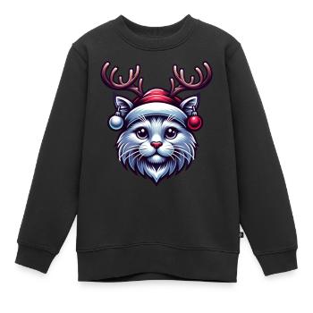 Katze Rentier Geweih - Kinder Premium Organic Sweatshirt - Schwarz - Vorne - AI Model Kid Female (0cm)