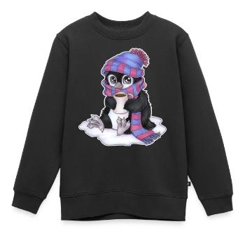Niedlicher Chibi Pinguin mit Schal und Mütze - Kinder Premium Organic Sweatshirt - Schwarz - Vorne - AI Model Kid Female (0cm)