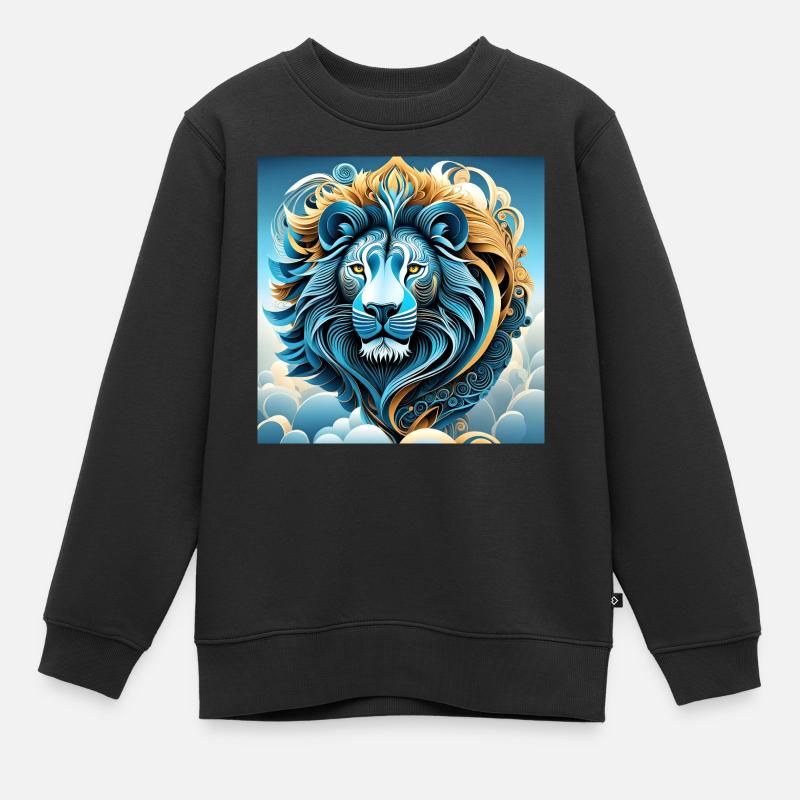 Portrait abstrait d'un lion dans les nuages - Sweat Premium enfant bio - noir