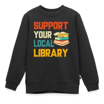 Soutien Bibliothèque, Amoureux de la bibliothèque - Sweat Premium enfant bio - noir - Devant - AI Model Kid Female (0cm)