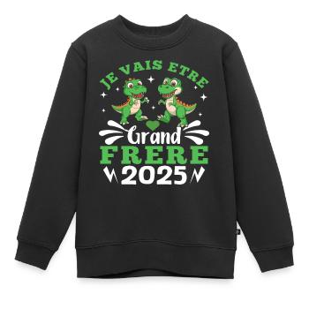 Grand Frère 2025 Annonce Grossesse Cadeau Dino - Sweat Premium enfant bio - noir - Devant - AI Model Kid Female (0cm)