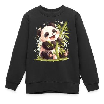 A cute panda with a banboo branch - Kids Premium Organic Sweatshirt - black - Front - AI Model Kid Female (0cm)