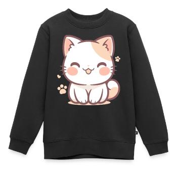 Un chaton chibi souriant - Sweat Premium enfant bio - noir - Devant - AI Model Kid Female (0cm)