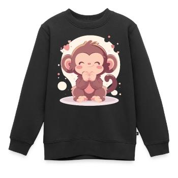 Un chimpanzé chibi joyeux - Sweat Premium enfant bio - noir - Devant - AI Model Kid Female (0cm)
