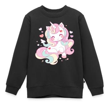 Licorne chibi cadeau bébé et enfant - Sweat Premium enfant bio - noir - Devant - AI Model Kid Female (0cm)