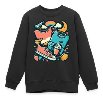 Bunte Collage mit Kleidung und Alltagsgegenständen - Kinder Premium Organic Sweatshirt - Schwarz - Vorne - AI Model Kid Female (0cm)