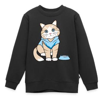 Chat mignon avec bol - Sweat Premium enfant bio - noir - Devant - AI Model Kid Female (0cm)