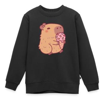 Süßes Capybara isst Gelato - Kinder Premium Organic Sweatshirt - Schwarz - Vorne - AI Model Kid Female (0cm)